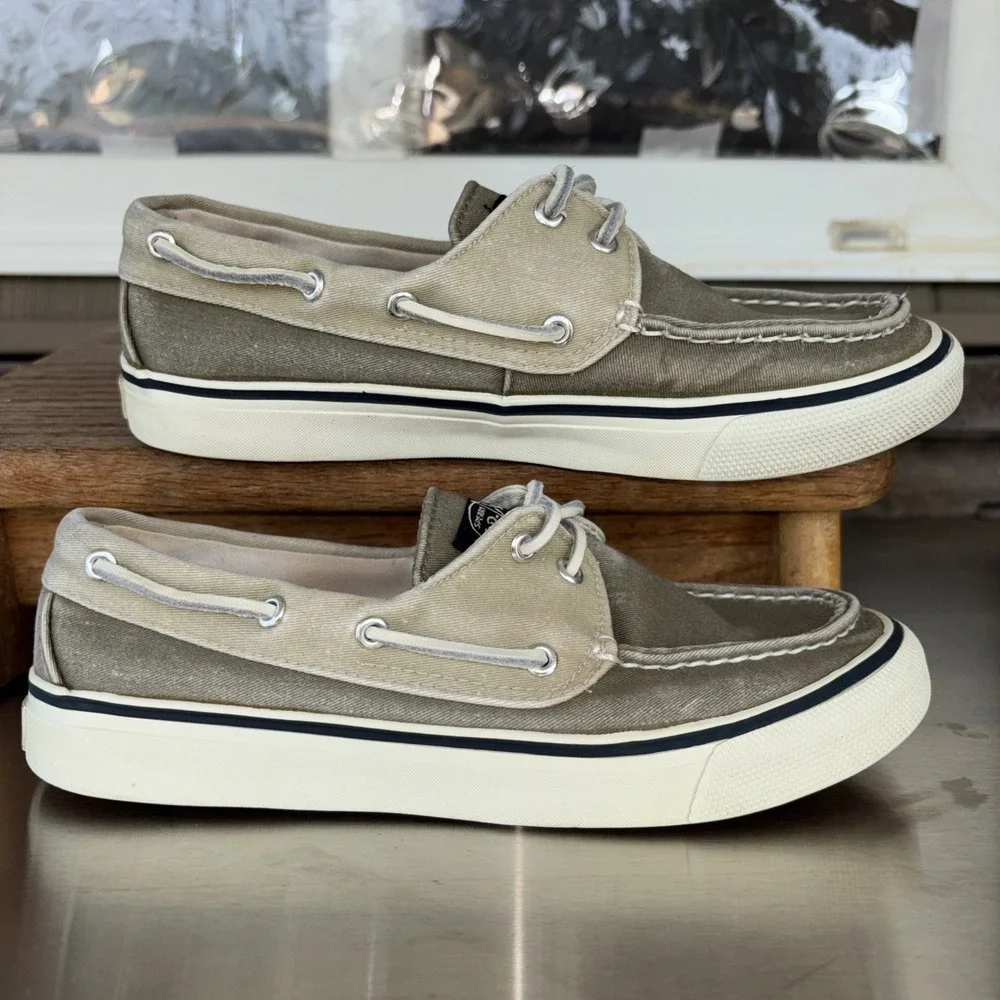 Sperry Top-Sider Canvas Boat Shoes Tan/Olive Lace-Up Comfort 6.5 M 9561143 Women